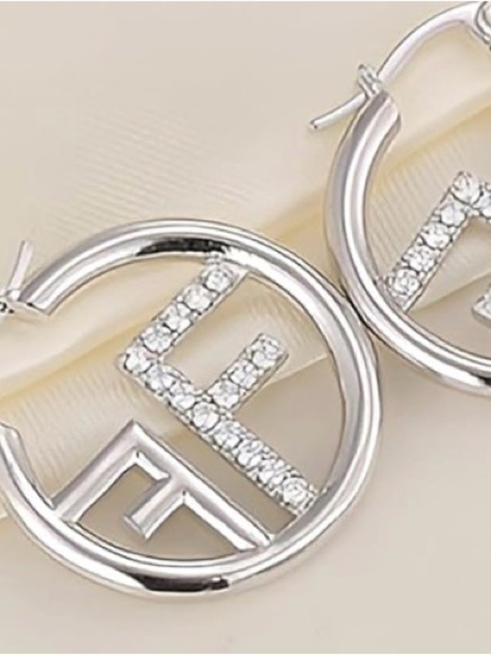 Crystal-Embellished 925 Silver Hoop Earrings with Signature Letter Motif